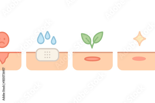 Skin wound healing process stages from injury to complete recovery with medical treatment