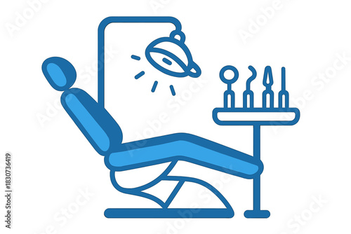 Modern dental equipment setup including patient chair, adjustable light, and specialized tools