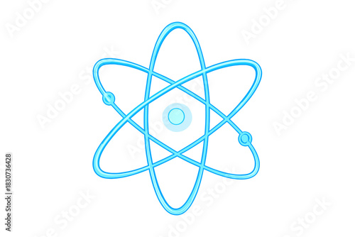 Glowing blue atom symbol representing science physics and chemistry research
