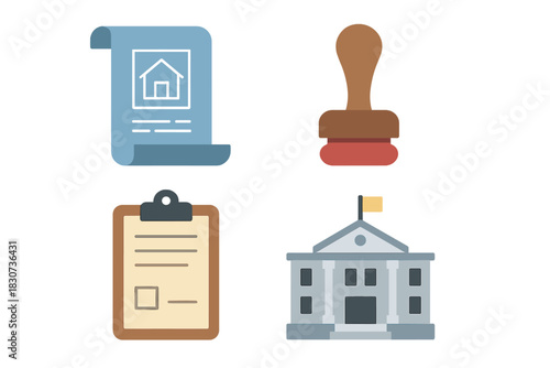 Symbols for Real Estate, Legal Documents, Official Approval, and Government Services