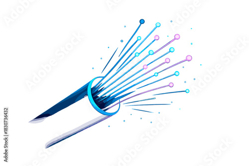 Glowing fiber optic cable emerging from a conduit symbolizing high-speed data transmission