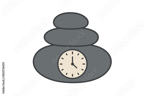 Stacked spa stones with embedded clock face symbolizing time management and tranquility
