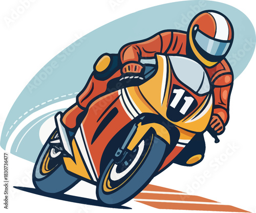 Motorcycle Racer Leaning Into a Sharp Turn on a Race Track