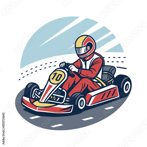 One GoKart Racer Driving A Vector Icon On The Racing Track