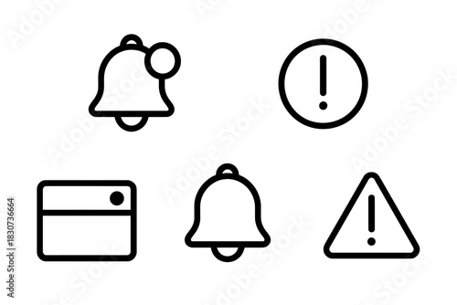Outline icons for notifications, alerts, warnings, and user interface elements
