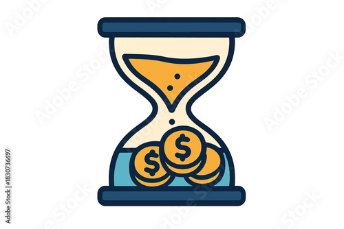 Hourglass filled with dollar coins symbolizing financial deadlines and investment time management