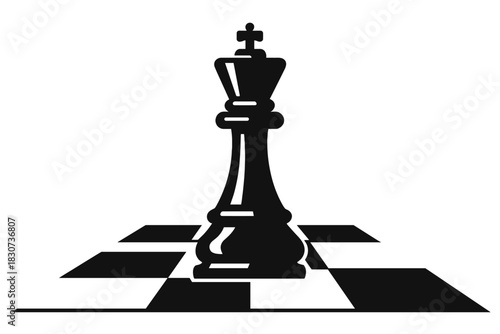 Black silhouette of a king chess piece on a checkered board pattern