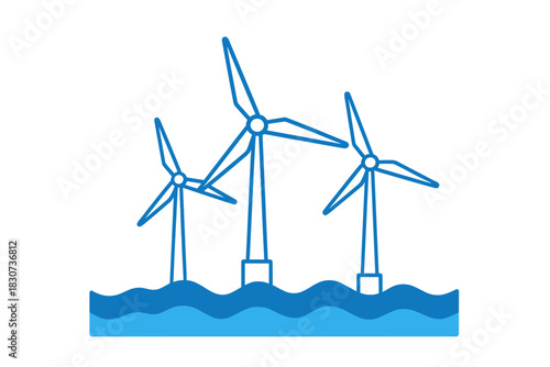 Offshore wind farm with three turbines generating clean renewable energy in the ocean