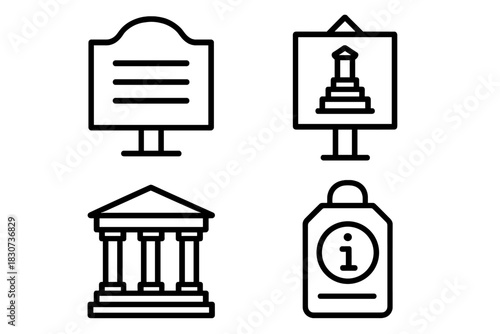 Historical sites monument markers information tags and classical buildings