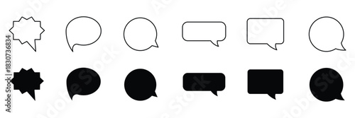 Speech bubble line and solid icon set. Communication conversation bubbles for comics. Popup chat line icon. Messaging and comment symbol black line and solid icon set.