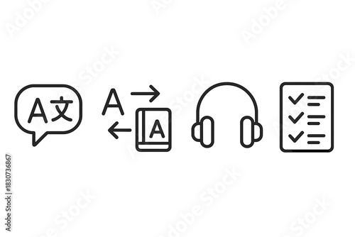 Minimalist outline symbols for foreign language learning, translation, and assessment