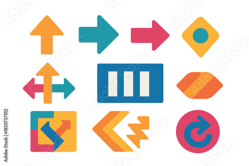 Collection of colorful abstract navigation and directional icons for user interface design