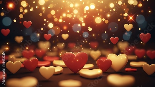 Romantic hearts and sparkling lights create an atmosphere of love magic