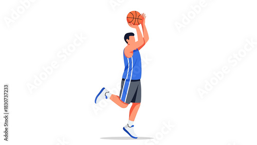 Basketball Player Shooting Ball with Focus and Determination.