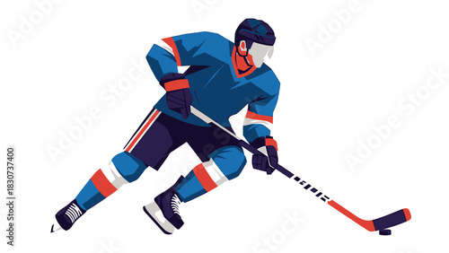 Dynamic Hockey Player in Action with Puck Control.