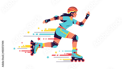 Dynamic Roller Skater in Motion with Colorful Speed Lines.