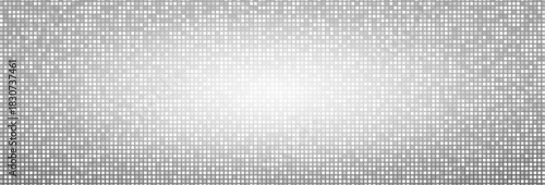 Silver disco ball texture with glitter effect. Vector realistic illustration of seamless glass mosaic pattern, light sparkling in square mirror tiles, dance club wallpaper, abstract shiny backdrop