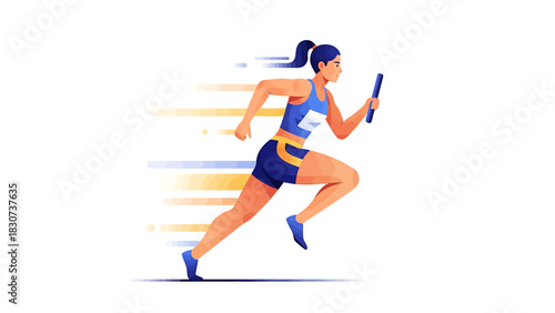 Female Athlete Sprinting with Baton in Relay Race.
