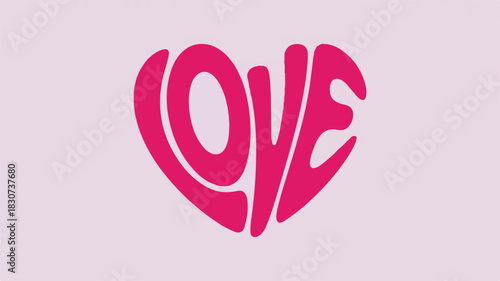 Bright pink heart shape filled with the word LOVE in a flowing script on a light pink background love