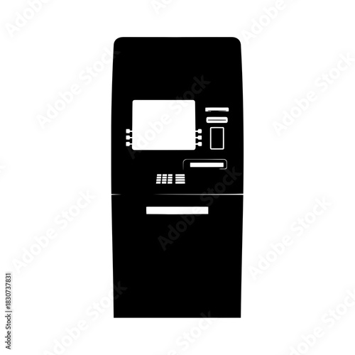 Black and white illustration of a modern atm machine