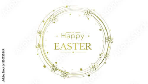 Elegant gold foil text happy easter design with decorative circular elements and vibrant colors