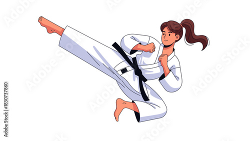 Focused Karate Practitioner Executing a Dynamic Side Kick.
