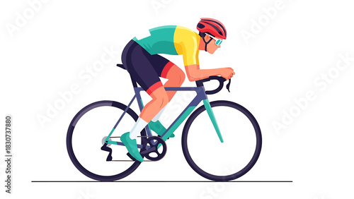 Focused Cyclist in Aerodynamic Position During a Race.