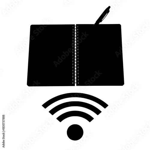 Digital notebook and wi fi symbol