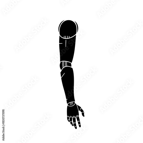 Black silhouette of a robotic arm with detailed hand