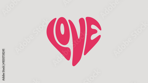 Pink heart shape filled with the word LOVE in a flowing script on a light gray background love text