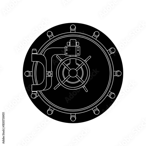 Stylized illustration of a circular bank vault door