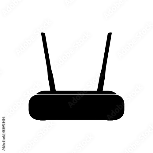 Black silhouette of a wireless router with two antennas