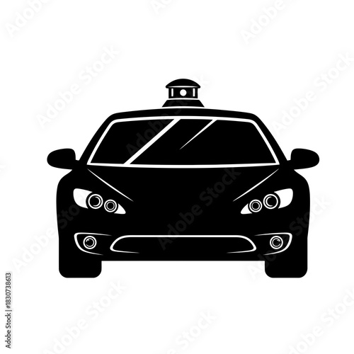 Black silhouette of a self driving car with sensor on top