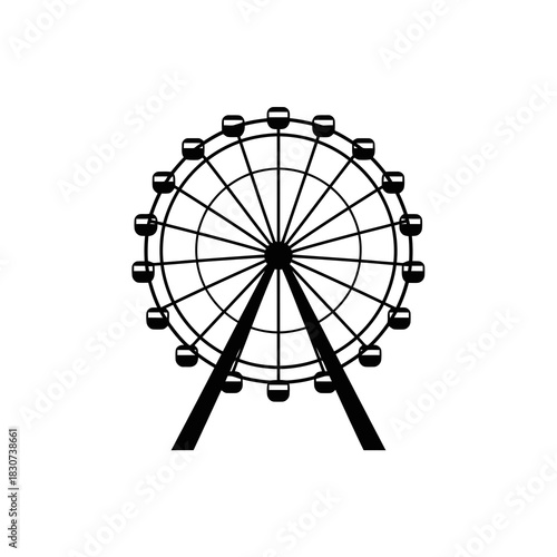 Simple black silhouette of a ferris wheel on a white background