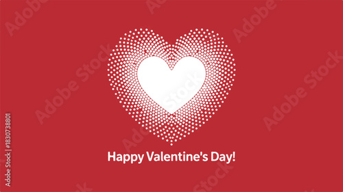 White heart shape made of dots on a red background with Happy Valentine's Day text love romantic