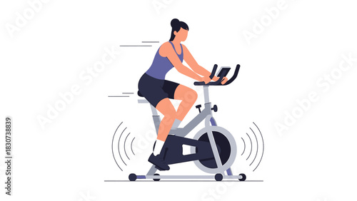 Woman Exercising on Stationary Bike for Fitness and Health.