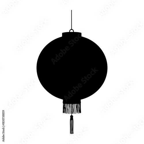 Black silhouette of a traditional chinese lantern with tassels