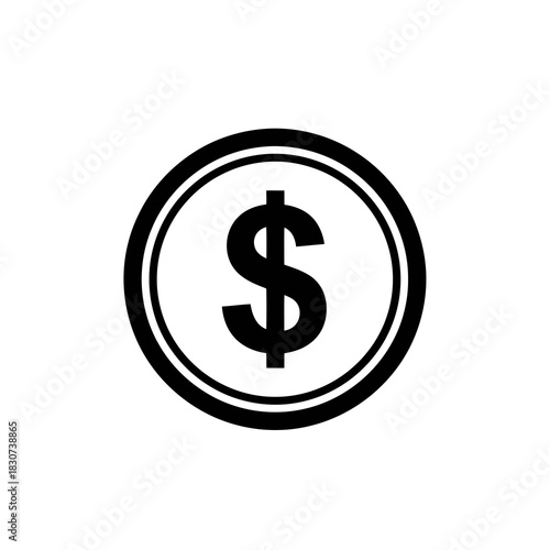 Black and white dollar coin icon
