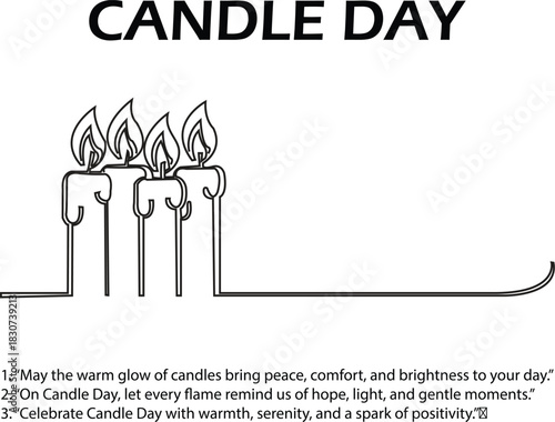 Black and white vector illustration of Candle Day with four lit candles and decorative border with quotes