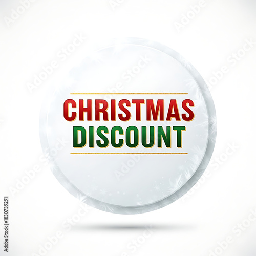 A frosted ice badge in round shape with winter frost texture, featuring bold Christmas discount text, a clean white background, modern layout, and festive colors suitable for ecommerce promotions.