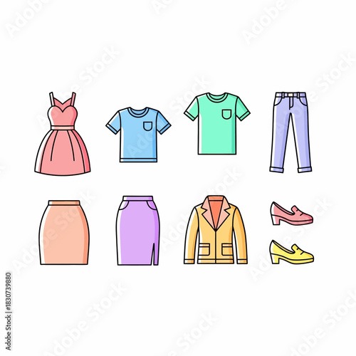 Chic wardrobe essential: a collection of stylish clothing illustrations for modern lifestyle