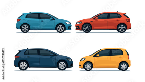 Car collection vector illustration, flat vector style, hatchback, compact, vehicles