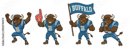 Cartoon buffalo or bison mascot character playing american football