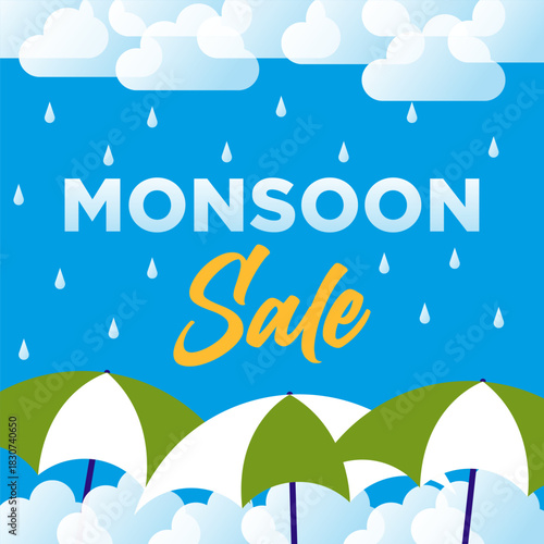Monsoon sale offer banner illustration template