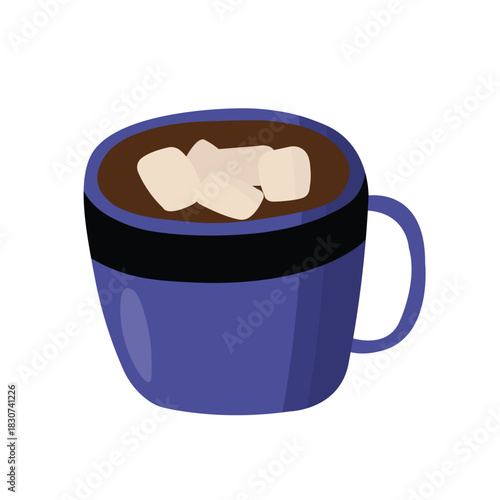 Purple mug of hot chocolate with marshmallows, perfect for cozy themed designs