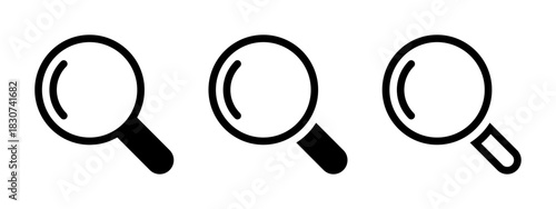 Simple magnifying glass icon set for search. Vector illustration of loupes in various line styles.