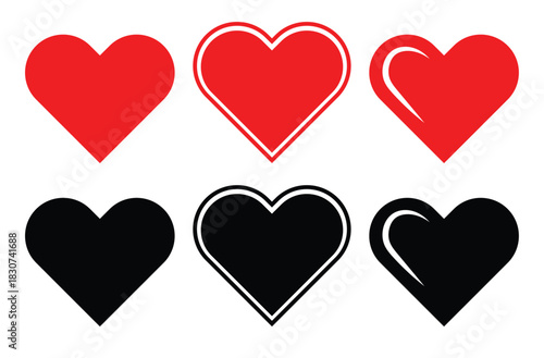 Red heart icon set. love heart vector style symbol. heart vector sign. red heart shape.