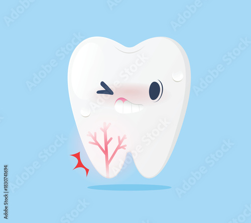 Tooth Cartoon Showing Root Pain and Sensitivity Symptom