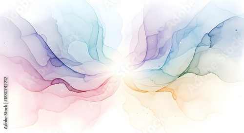 Abstract symmetrical waves radiating from the center with soft pastel tones and flowing motion