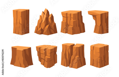 Desert rocks vector set. Cliffs flat vector collection